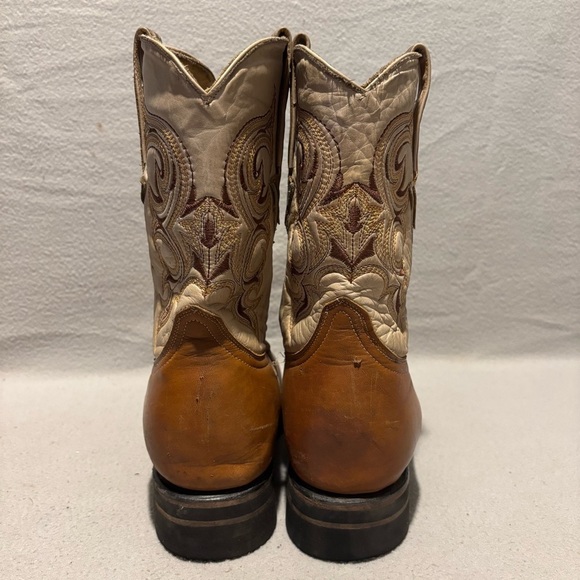 Silver Wild Western Cowboy Boots Brown Beige Pull On Mid Calf approx. size 10